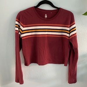 maroon striped shirt